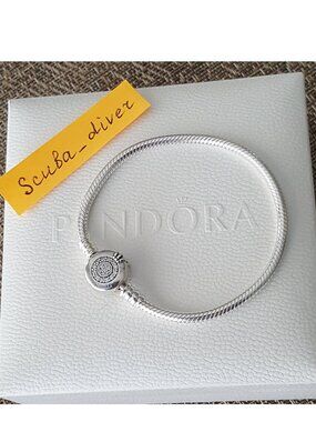 Pandora Moments Sparkling Crown O Snake Chain Bracelet 6.7" Sterling Silver 925